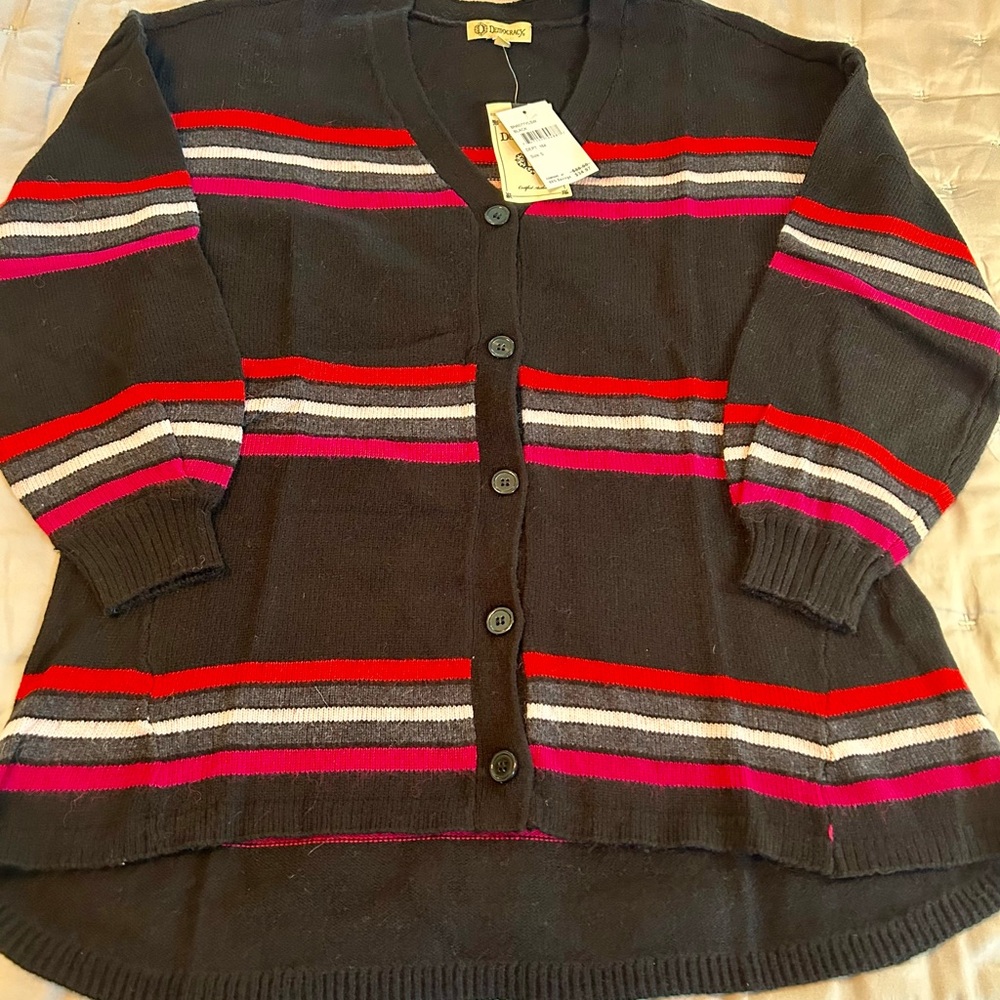 3 for 30$ Democracy Black and Red Striped Cotton blend Cardigan